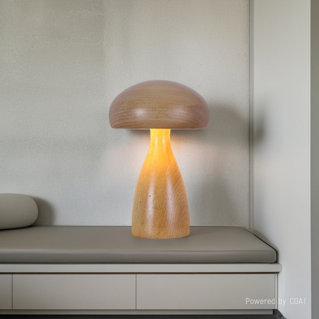 CICO Wooden Mushroom Atmosphere Small Desk Lamp Head Switch Night Light type-c Charging Portable Desk Lamp 102700176103038256 details Picture