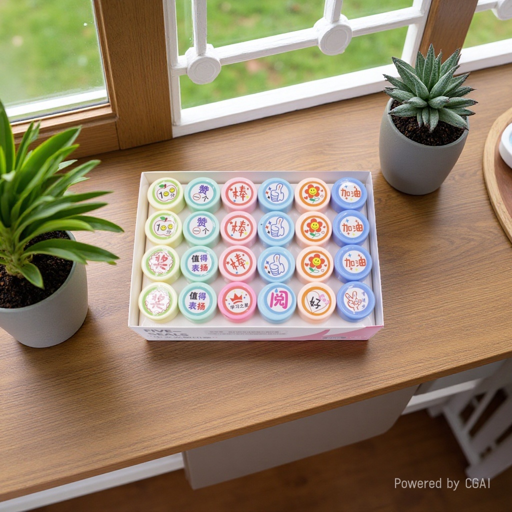 Cross-border Smiling face English photosensitive stamp, primary school student reward comment, Photosensitive stamp small gift details Picture