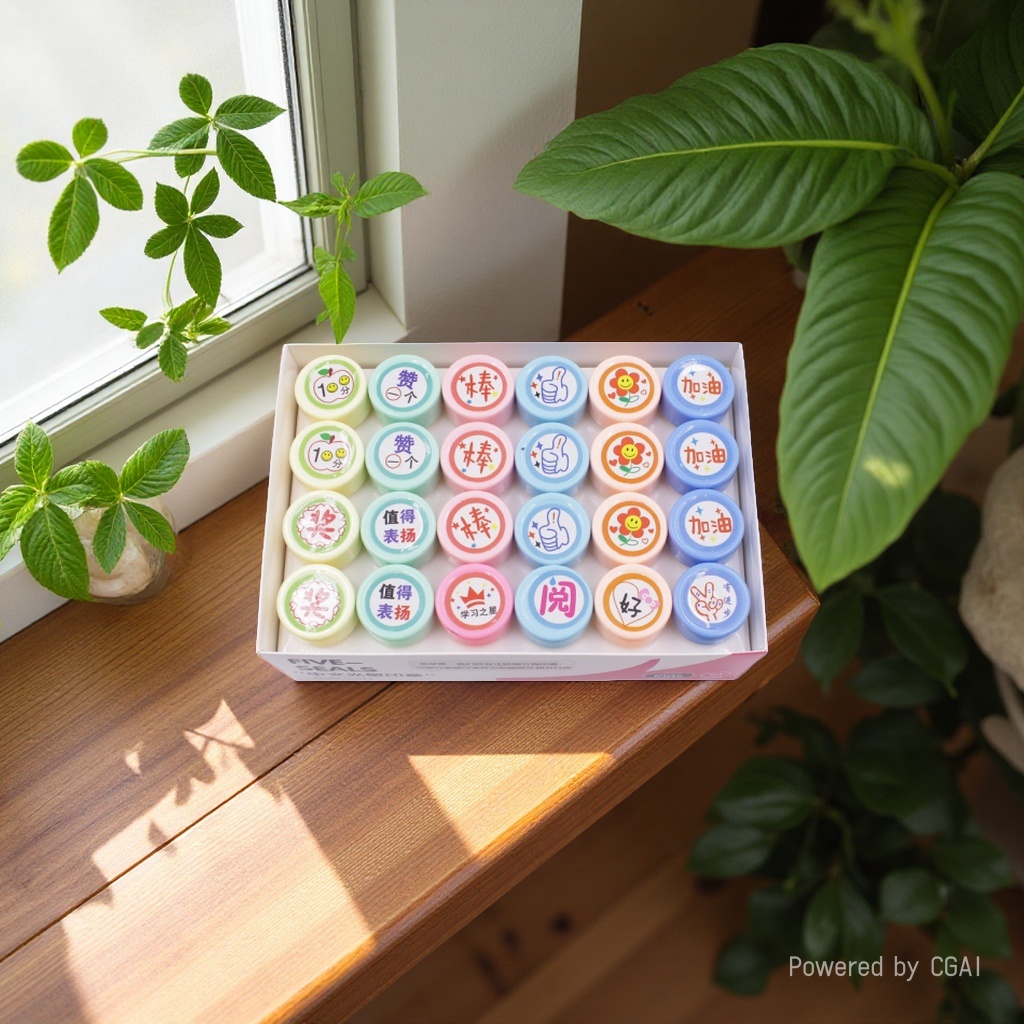 Cross-border Smiling face English photosensitive stamp, primary school student reward comment, Photosensitive stamp small gift Specification image