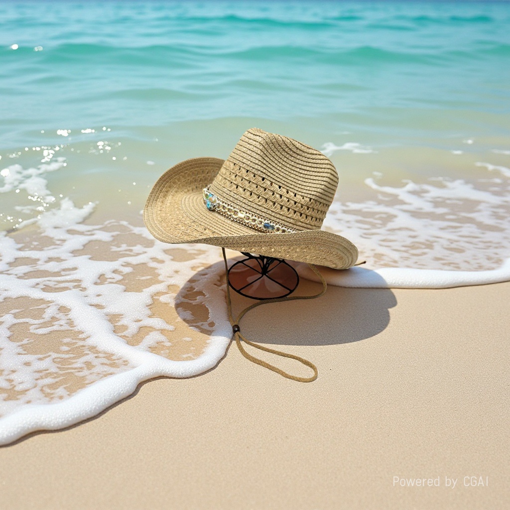 Grass woven straw hat, cowboy straw hat, beach hat, Panama sun protection hat, breathable and sun-protective, suitable for beach vacations, outings, outdoor leisure and daily wear Specification image