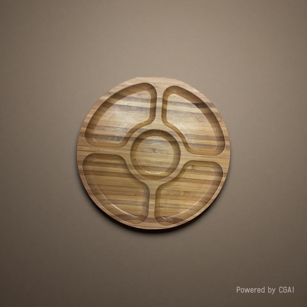 Food grid plates, bamboo trays, grid plates, bamboo, round in shape Specification image