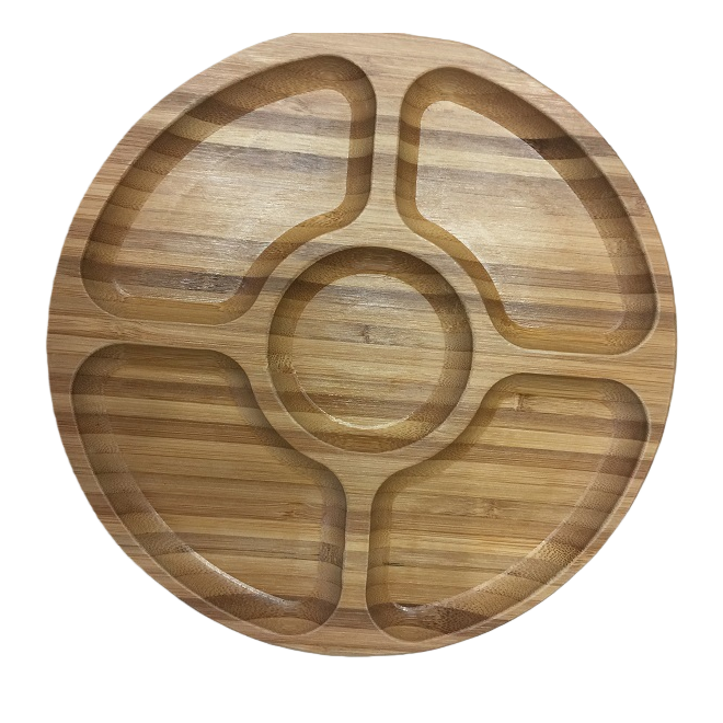 Food grid plates, bamboo trays, grid plates, bamboo, round in shape Item Picture