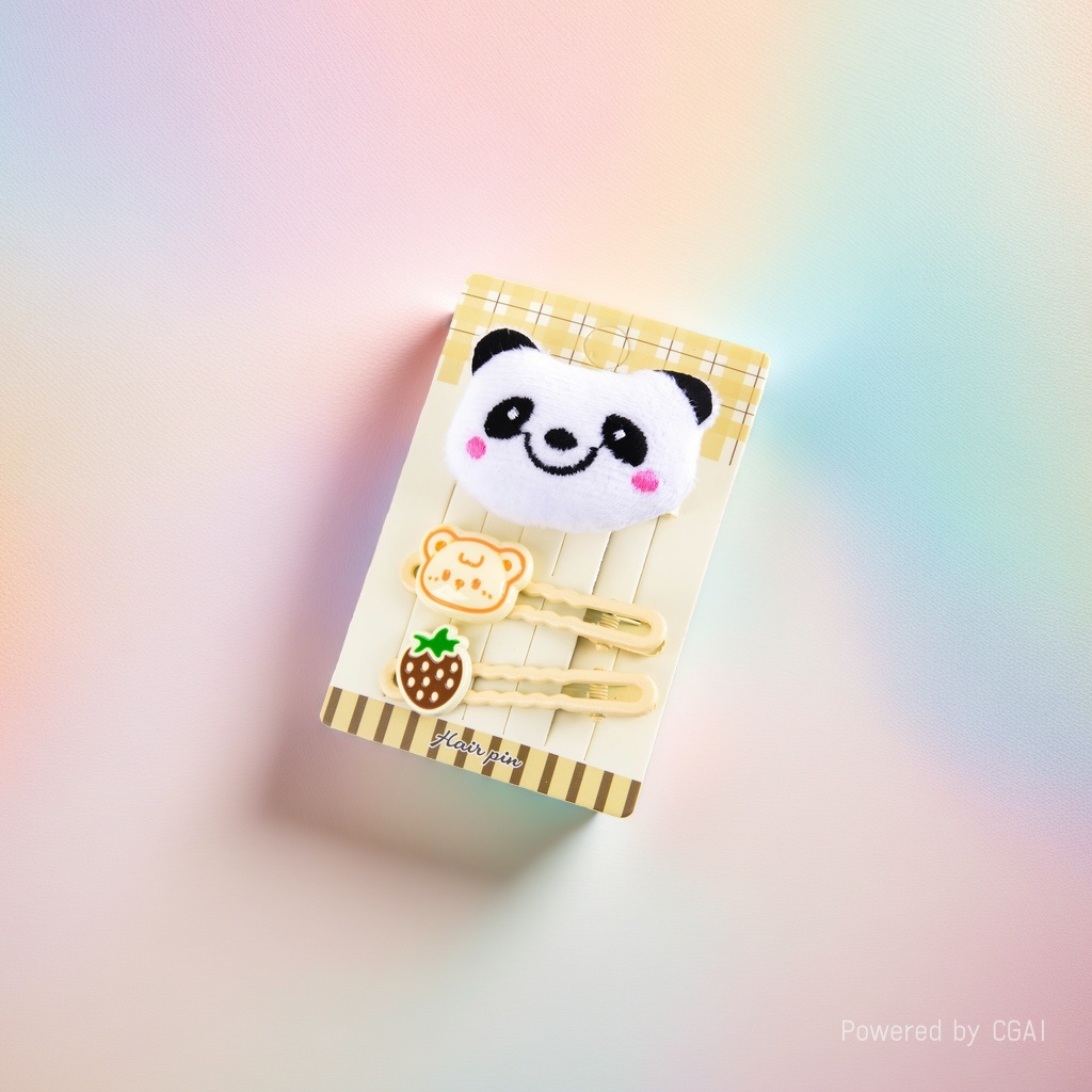 可爱熊猫发夹套装三款卡通造型毛绒熊猫头熊脸草莓抓夹发饰
