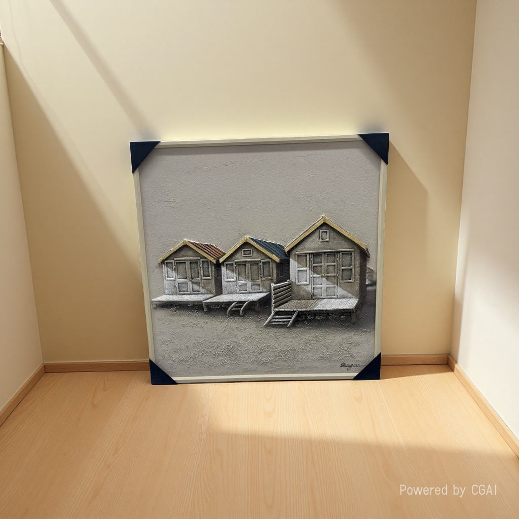 Modern decorative paintings, relief paintings, three small houses, fabric decorative paintings, violin frames, ceramic plate paintings details Picture