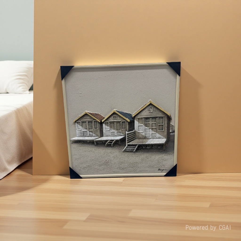 Modern decorative paintings, relief paintings, three small houses, fabric decorative paintings, violin frames, ceramic plate paintings Application Scenario