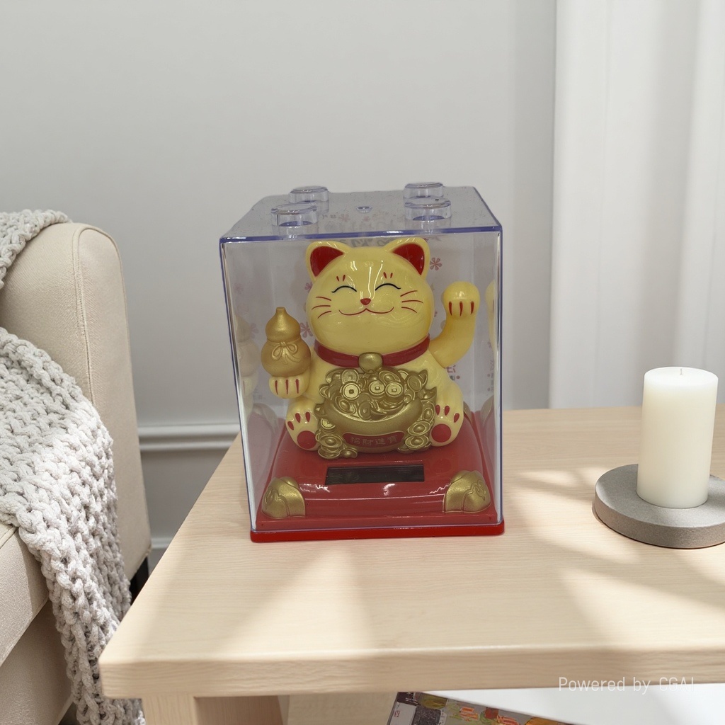 太阳能招财猫摆件客厅桌面招财招手猫汽车载发财太阳能招财猫产品图