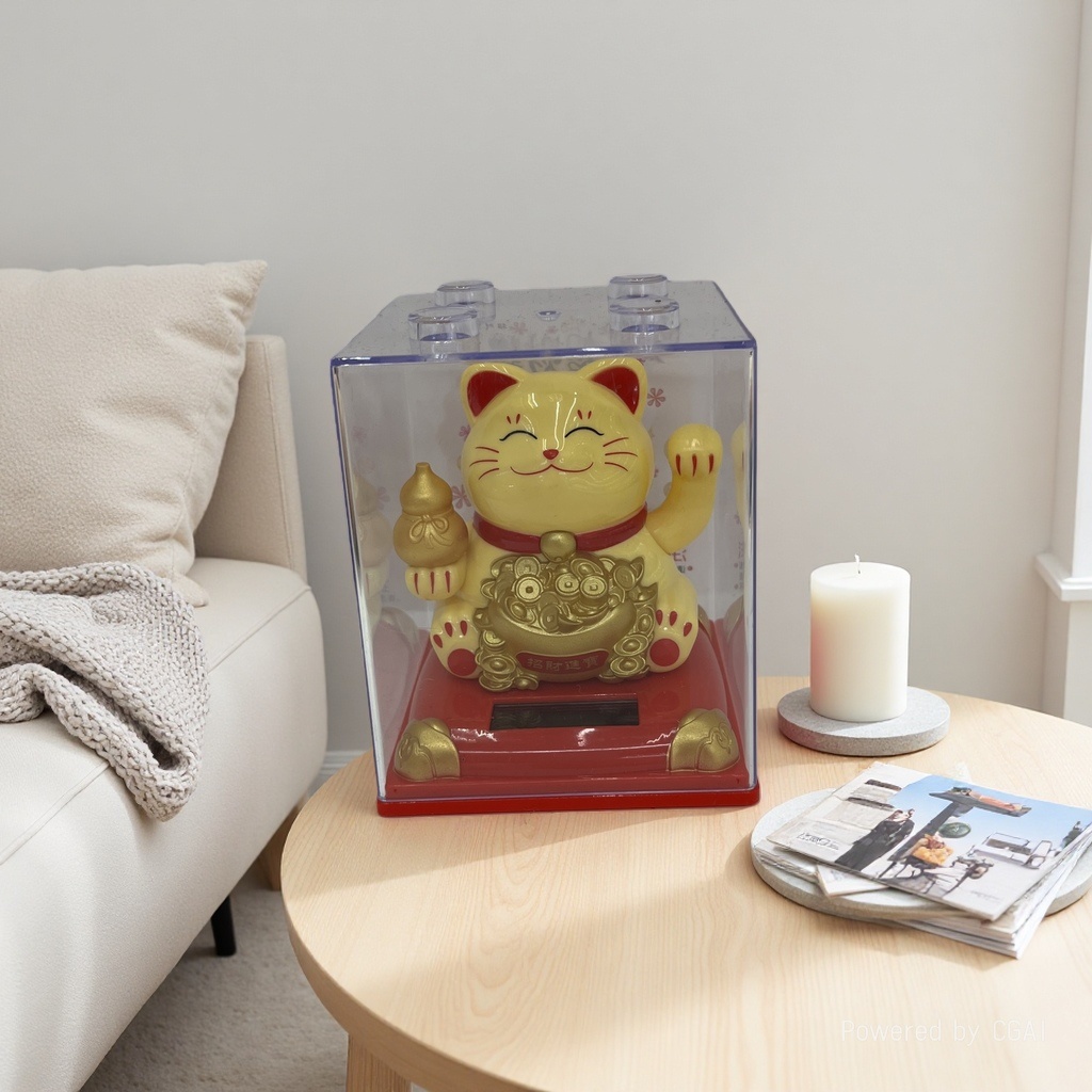 太阳能招财猫摆件客厅桌面招财招手猫汽车载发财太阳能招财猫