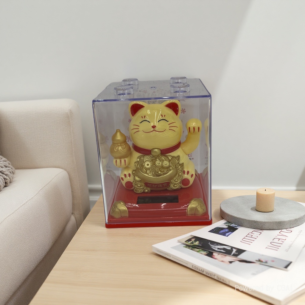 太阳能招财猫摆件客厅桌面招财招手猫汽车载发财太阳能招财猫细节图