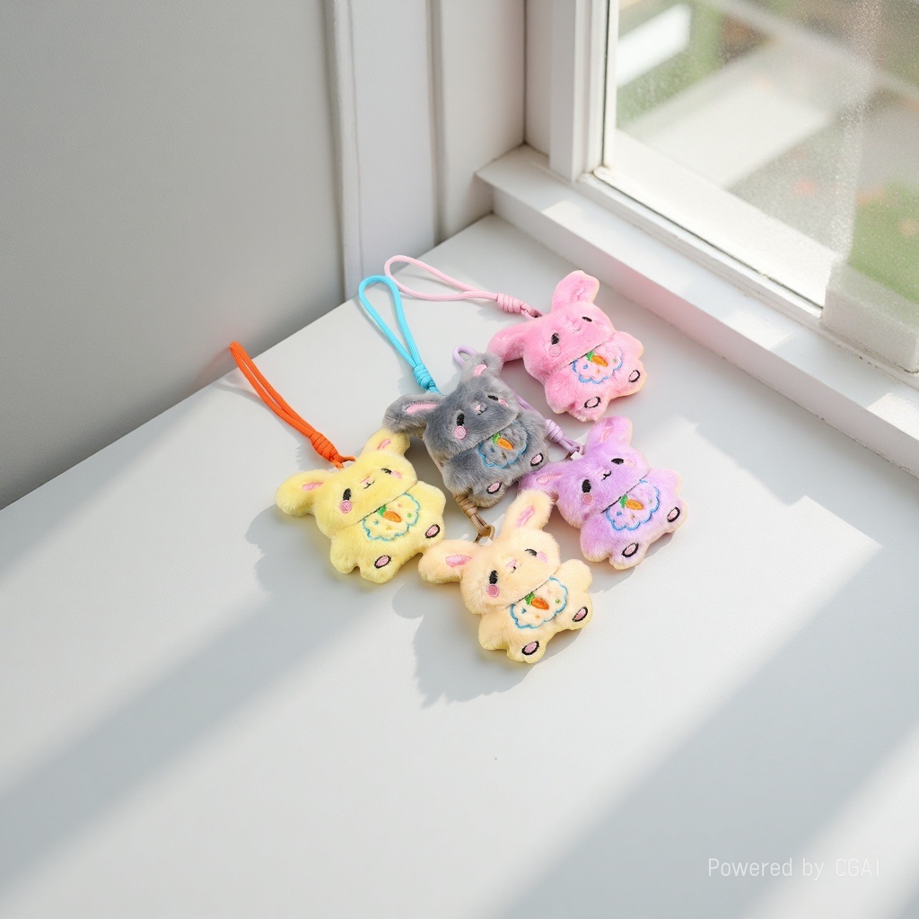 Plush embroidered rabbit pendant, cute little rabbit doll, plush toy, key pendant, long-eared rabbit bag, keychain Specification image