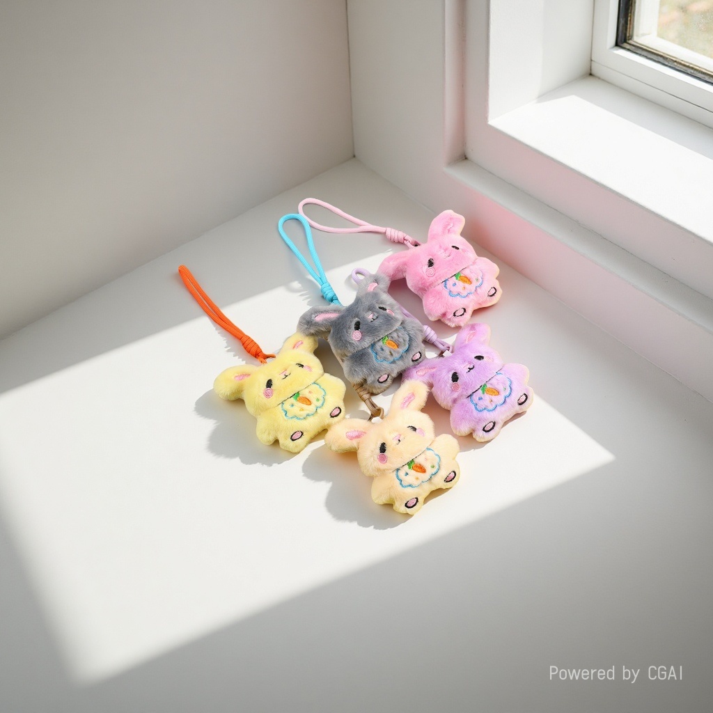 Plush embroidered rabbit pendant, cute little rabbit doll, plush toy, key pendant, long-eared rabbit bag, keychain details Picture