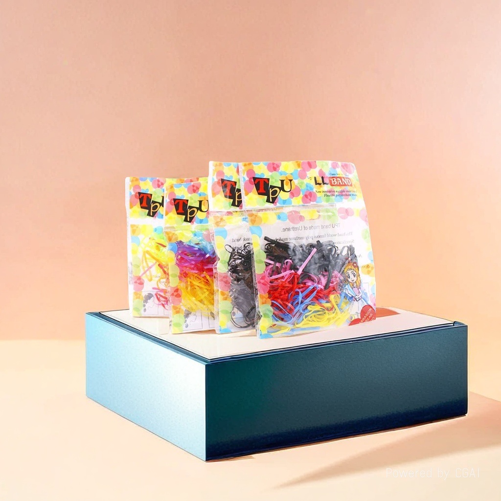 A complete box of Korean-style spliced hair bands for women, with flexible and anti-slip telephone cord Application Scenario