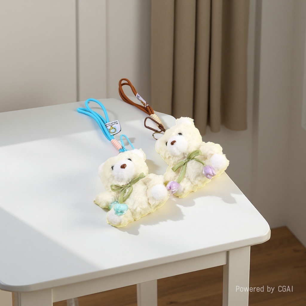 Cartoon and cute tulip bear plush toy doll pendant keychain, girls' bag pendant, doll details Picture
