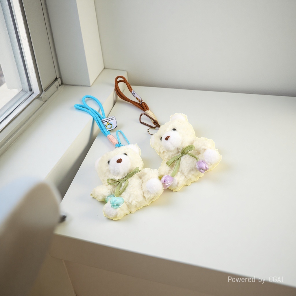 Cartoon and cute tulip bear plush toy doll pendant keychain, girls' bag pendant, doll Application Scenario