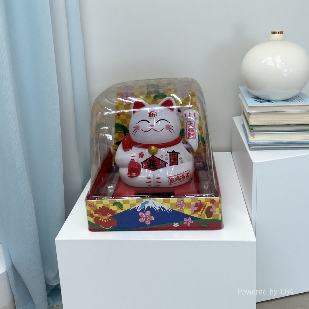 创意太阳能招财猫2寸摆件自动招手八方来财办公桌面收银前台装饰细节图