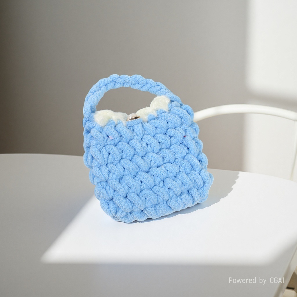 Handmade gancho tejido color sólido auriculares bolso mini bolso cero llavero felpa tejido bolsa de almacenamiento accesorios acabados colgantes Specification image