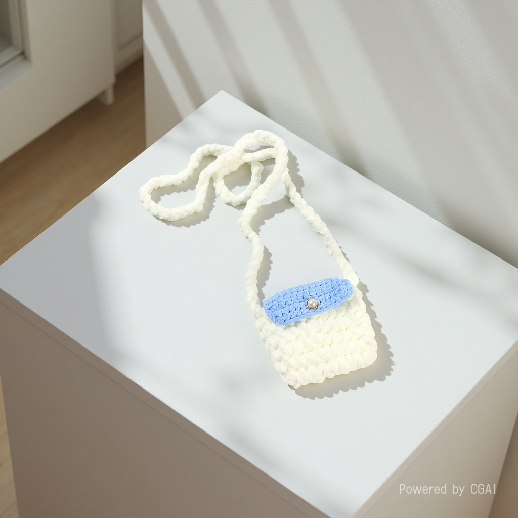 Hilo pequeño bolso colgante divertido lindo portátil tendencia cartera cero llavero de peluche pequeño colgante bolso tejido a mano Specification image