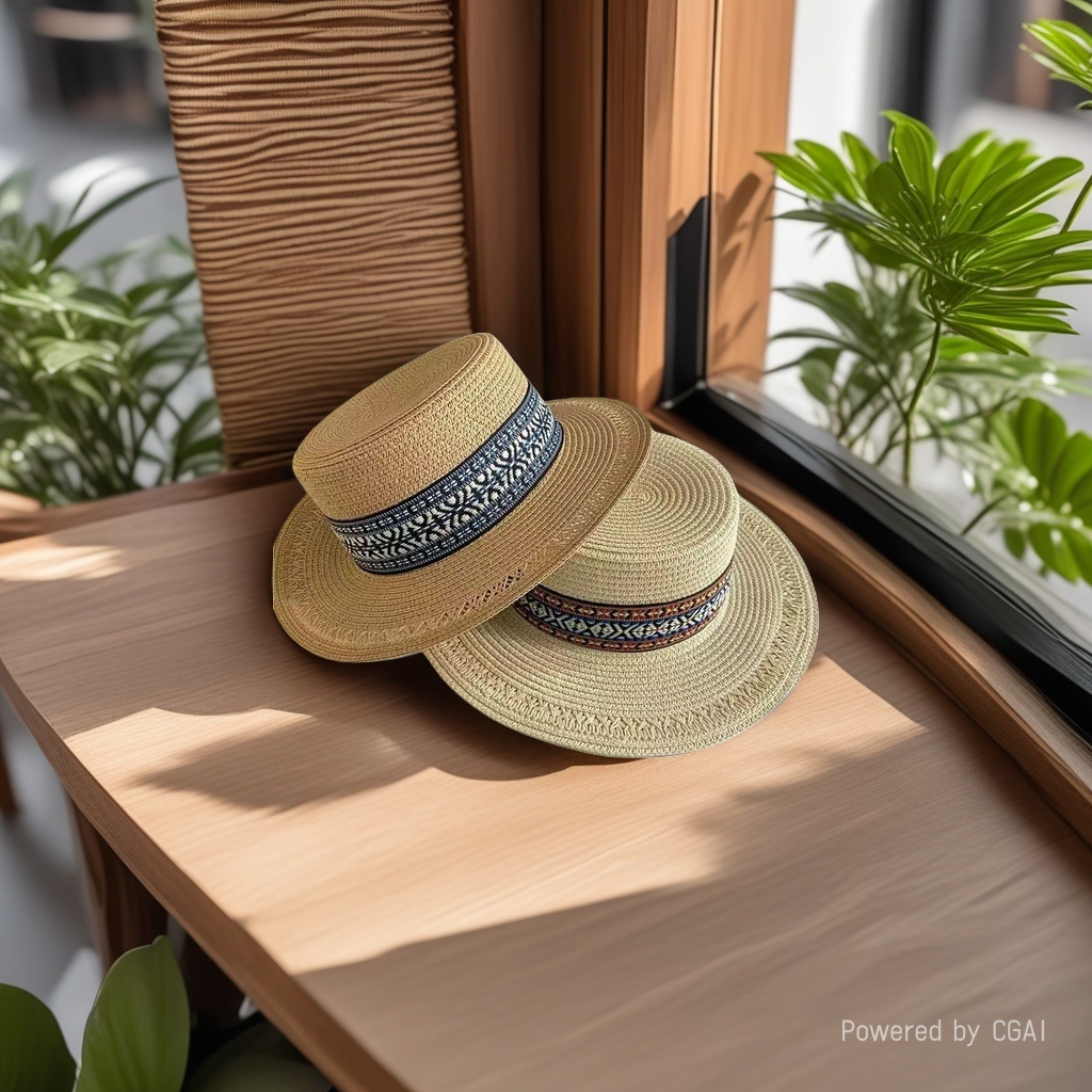 Men's and women's spring and summer flat-topped straw hats, colorful woven straps, ethnic-style straw hats, beach hats, sun protection and shade hats, seaside vacation, outdoor travel, outdoor leisure sports full figure