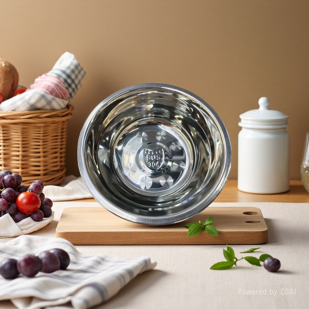 【 Light Luxury Selection 】 Mirror-finished 304 Stainless Steel Deep Soup Bowl (High-end Household Cooking Bowl) 14#