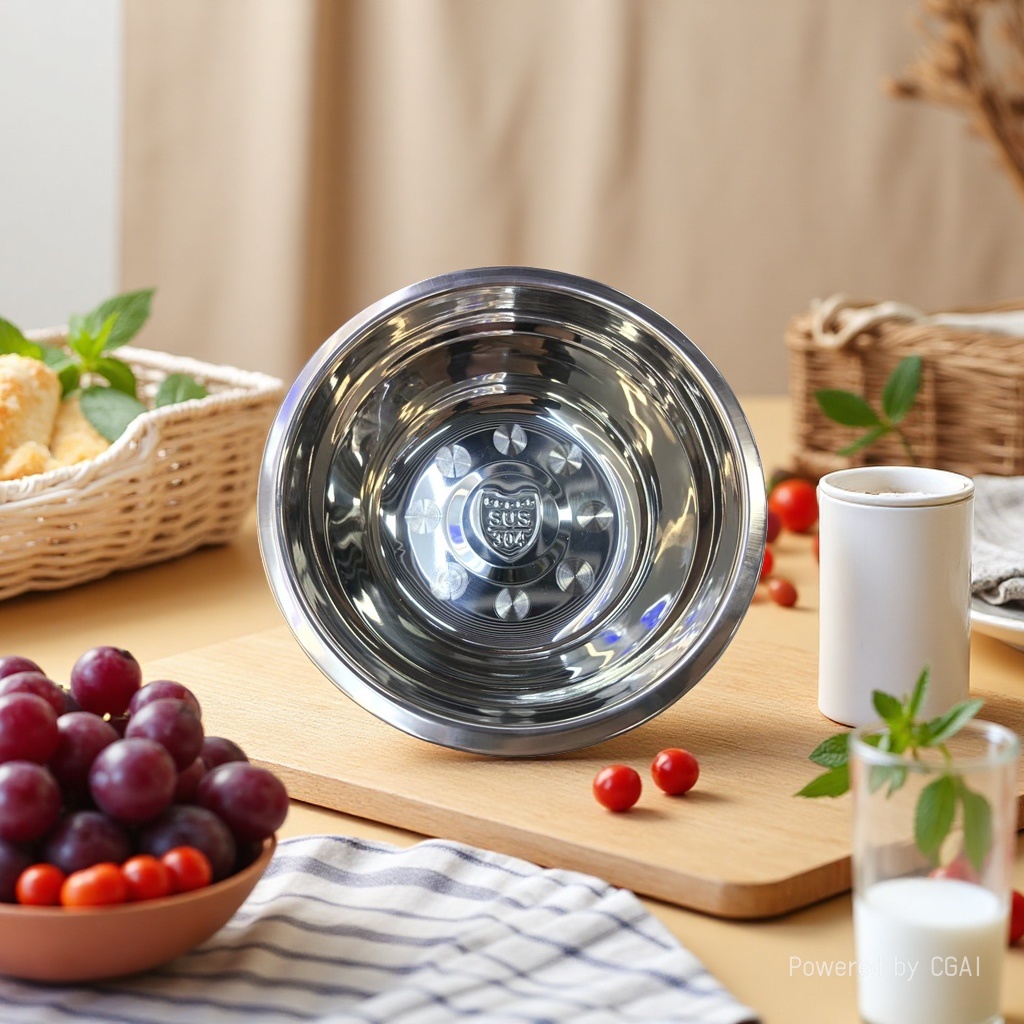 【 Light Luxury Selection 】 Mirror-finished 304 stainless steel Deep Soup Bowl (High-end Household Cooking Bowl) 16CM Application Scenario