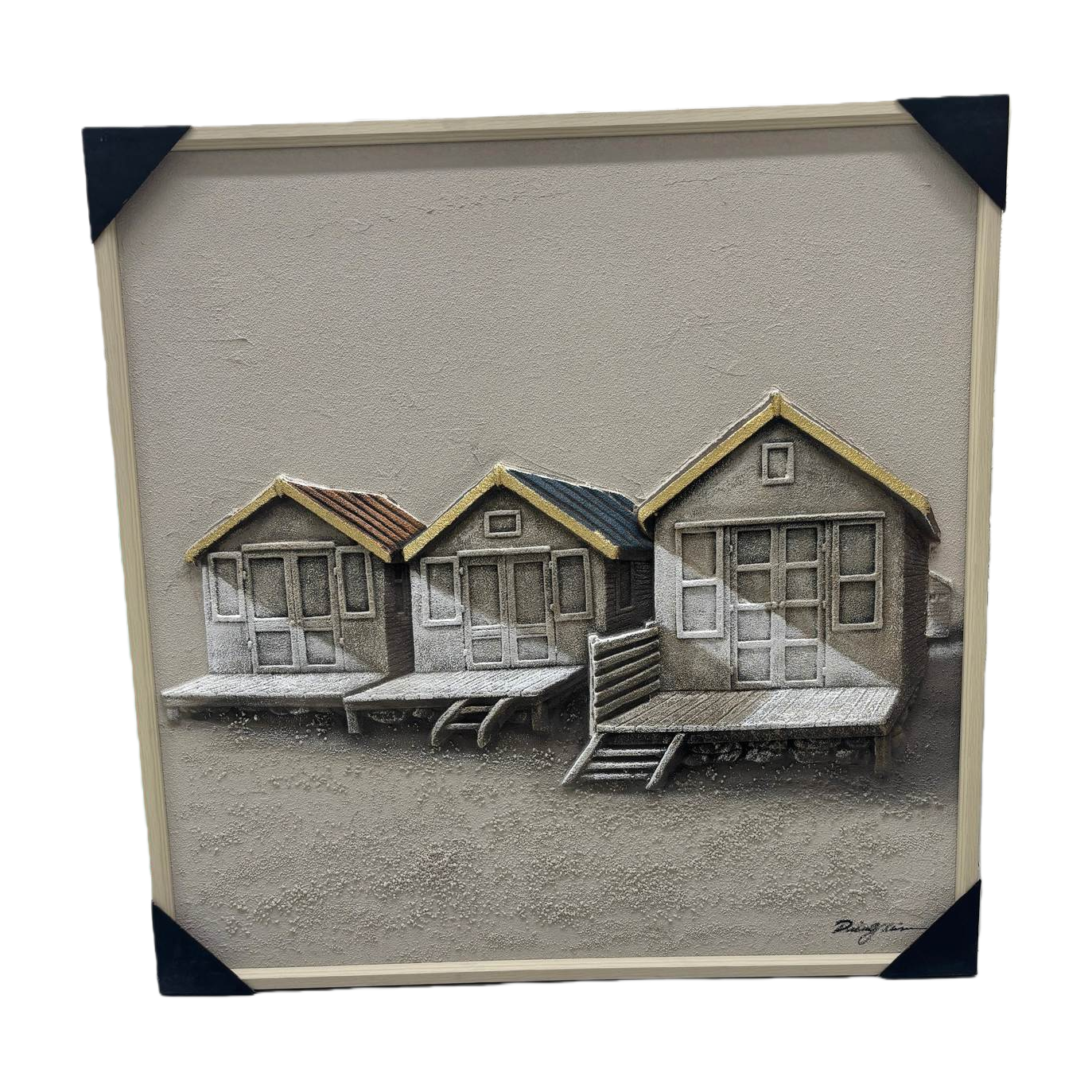 Modern decorative paintings, relief paintings, three small houses, fabric decorative paintings, violin frames, ceramic plate paintings Item Picture