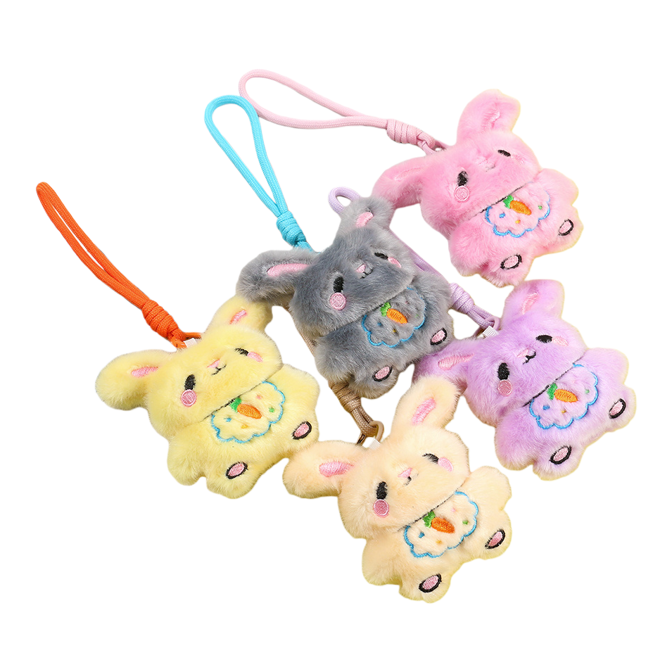 Plush embroidered rabbit pendant, cute little rabbit doll, plush toy, key pendant, long-eared rabbit bag, keychain Item Picture