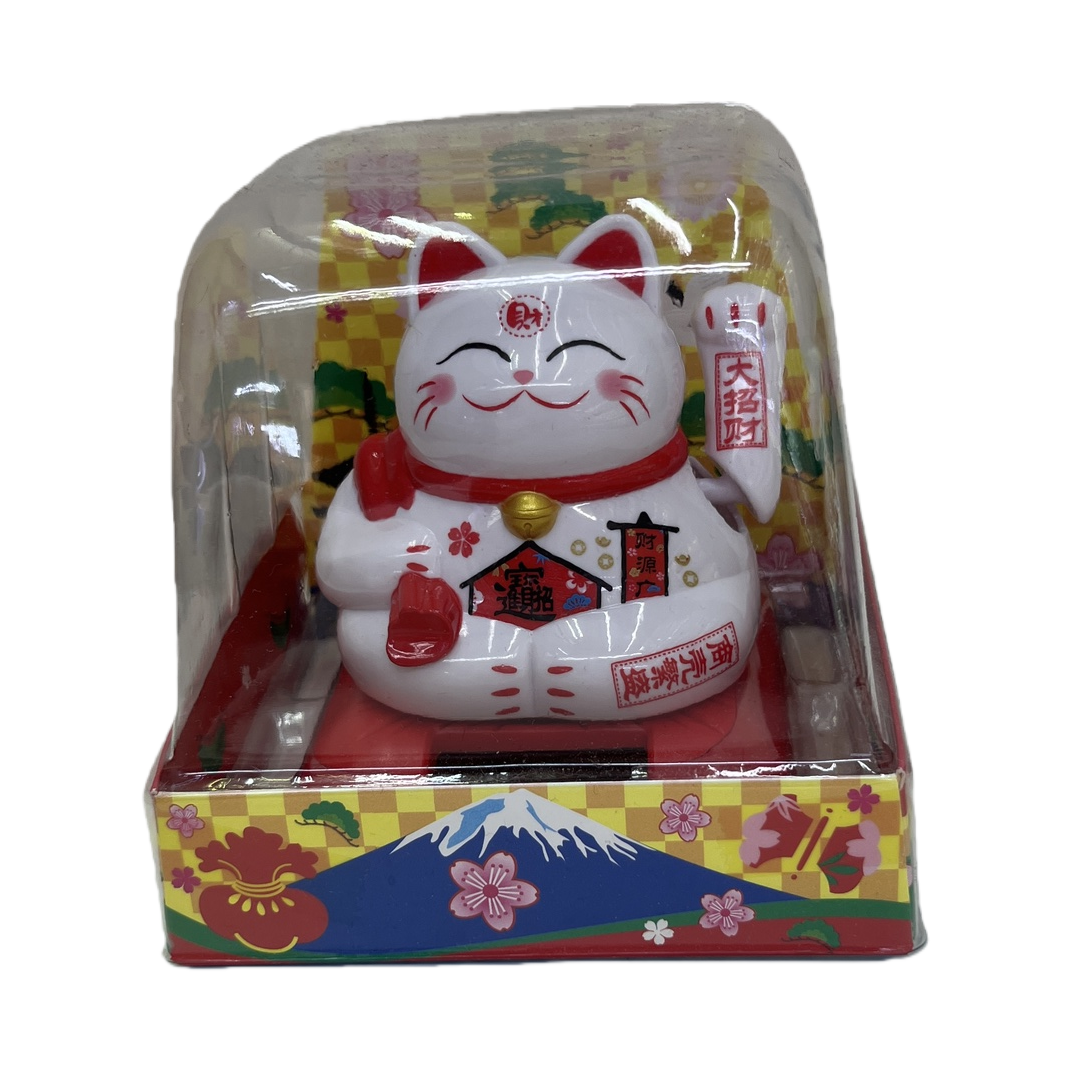 创意太阳能招财猫2寸摆件自动招手八方来财办公桌面收银前台装饰白底实物图