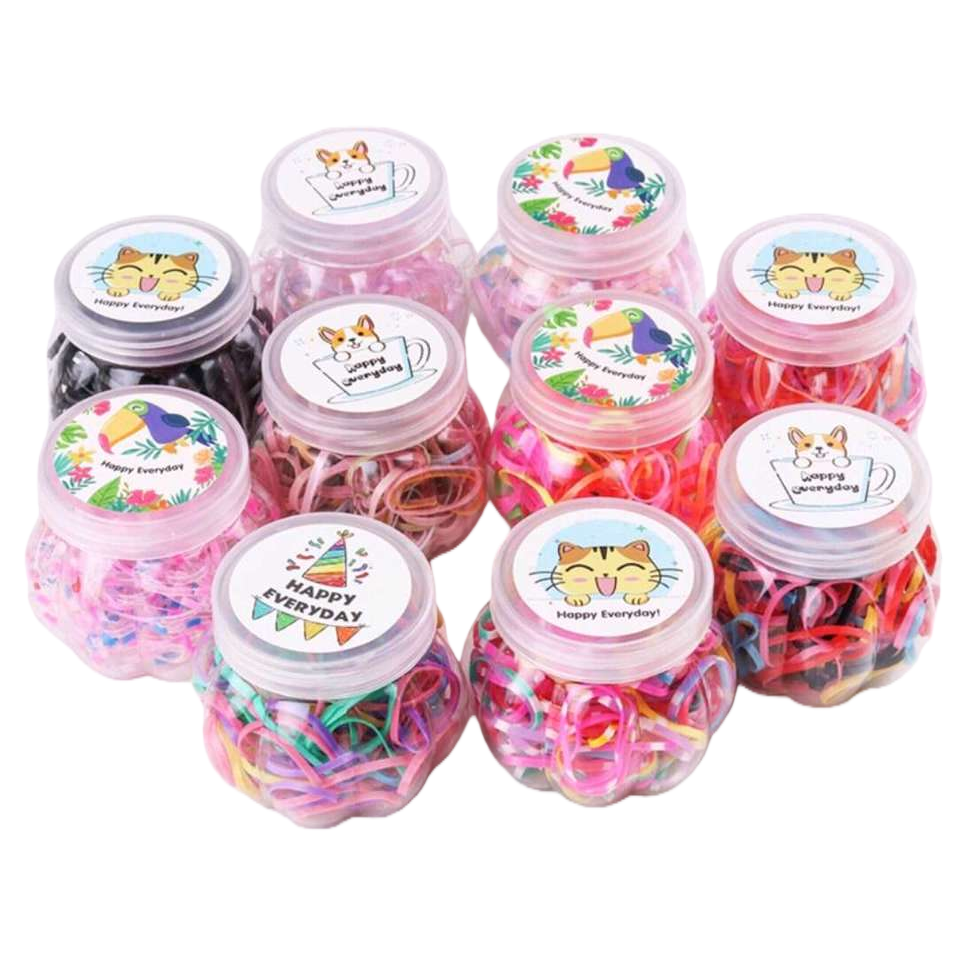 Colorful hair band set, large intestine hair band, telephone line, rubber band, whole box, accessories, transparent plastic can Item Picture