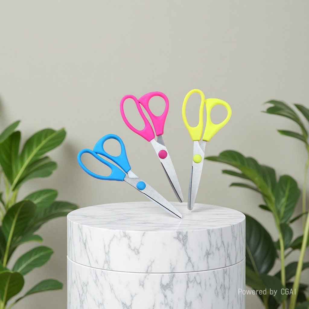 Eco-friendly plastic scissors, designed for children's safety, are essential for home and office use, keeping up with the new trend of green living Specification image