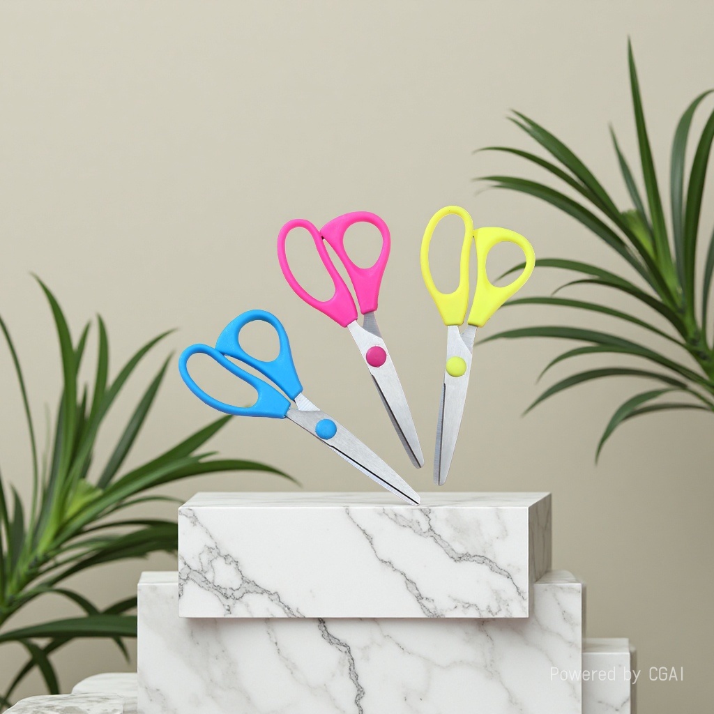 Eco-friendly plastic scissors, designed for children's safety, are essential for home and office use, keeping up with the new trend of green living details Picture