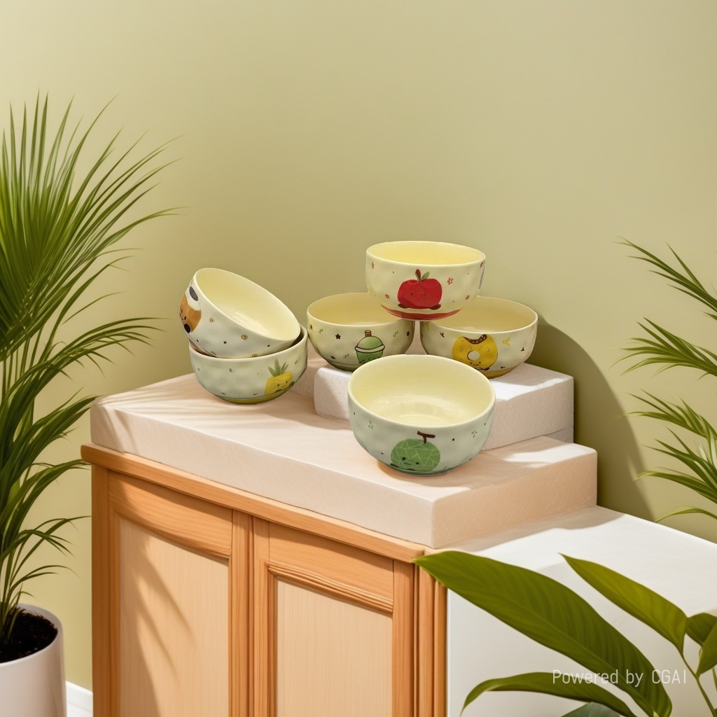 Cartoon pattern glass salad bowl, 6-inch ceramic bowl, ceramic tableware factory direct sales details Picture