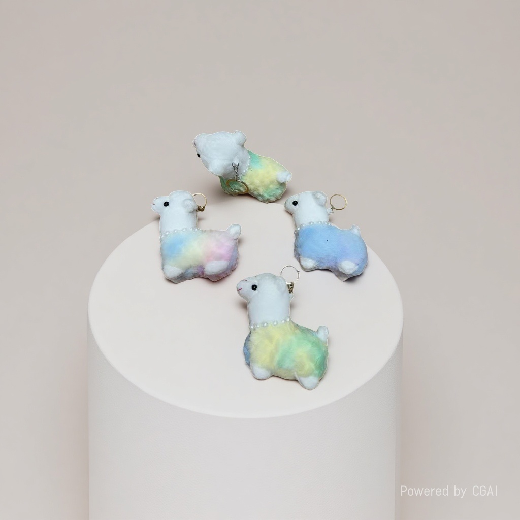 Cartoon plush tie-dyed alpaca pendant, rainbow lamb keychain, women's creative schoolbag hanging decoration, claw machine doll Specification image