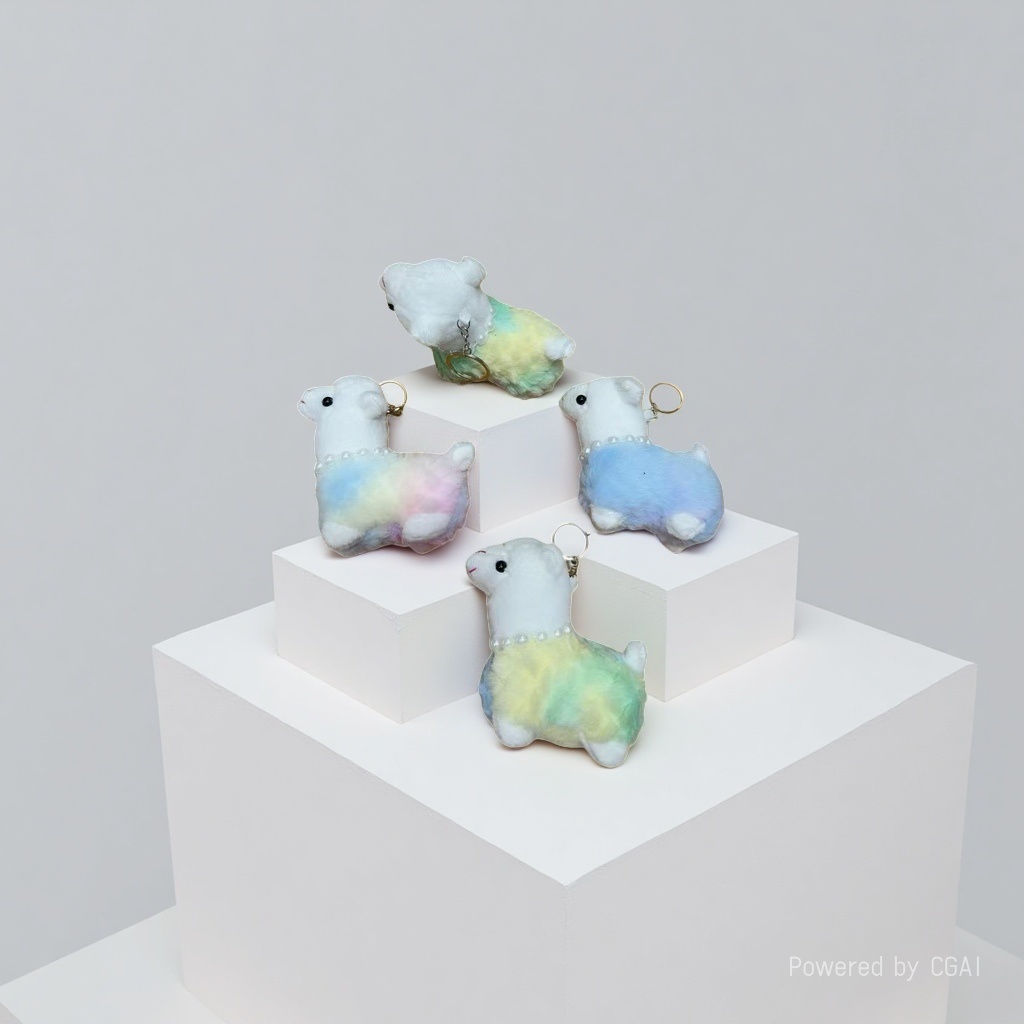 Cartoon plush tie-dyed alpaca pendant, rainbow lamb keychain, women's creative schoolbag hanging decoration, claw machine doll details Picture