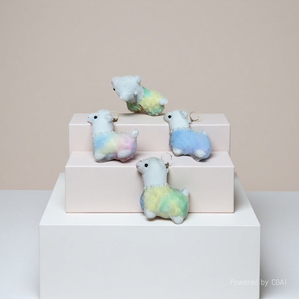 Cartoon plush tie-dyed alpaca pendant, rainbow lamb keychain, women's creative schoolbag hanging decoration, claw machine doll Application Scenario