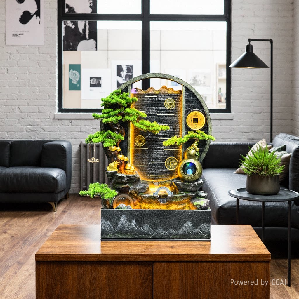 Artificial mountain and water flow ornaments, resin hanging decorations, artificial rockery water spray gifts, latest model 102929548 details Picture