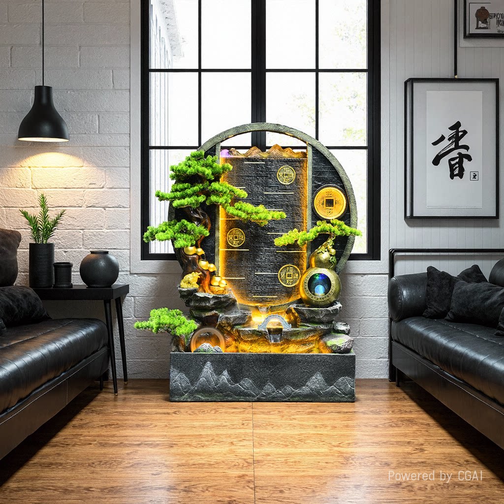 Artificial mountain and water flow ornaments, resin hanging decorations, artificial rockery water spray gifts, latest model 102929548 Specification image