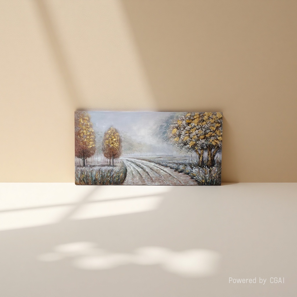 Large-scale hand-painted Golden Tree Autumn Road landscape oil painting factory, one-piece consignment, printed upon request, foreign trade warehouse supply, Temu fabric decorative painting Specification image