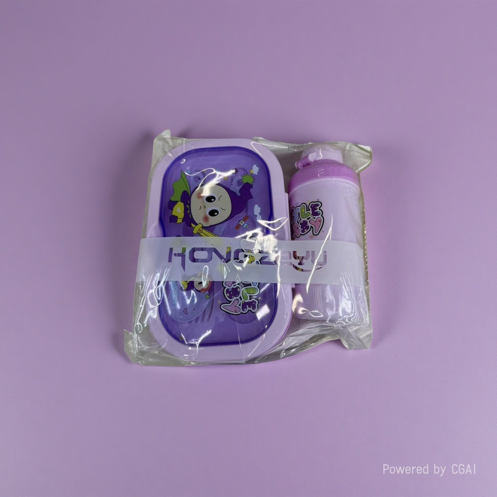 Purple cartoon lunch box, water cup set, bucket stand, cup, cooling water bottle, brushing cup, mouthwash cup, drinking water bucket stand details Picture