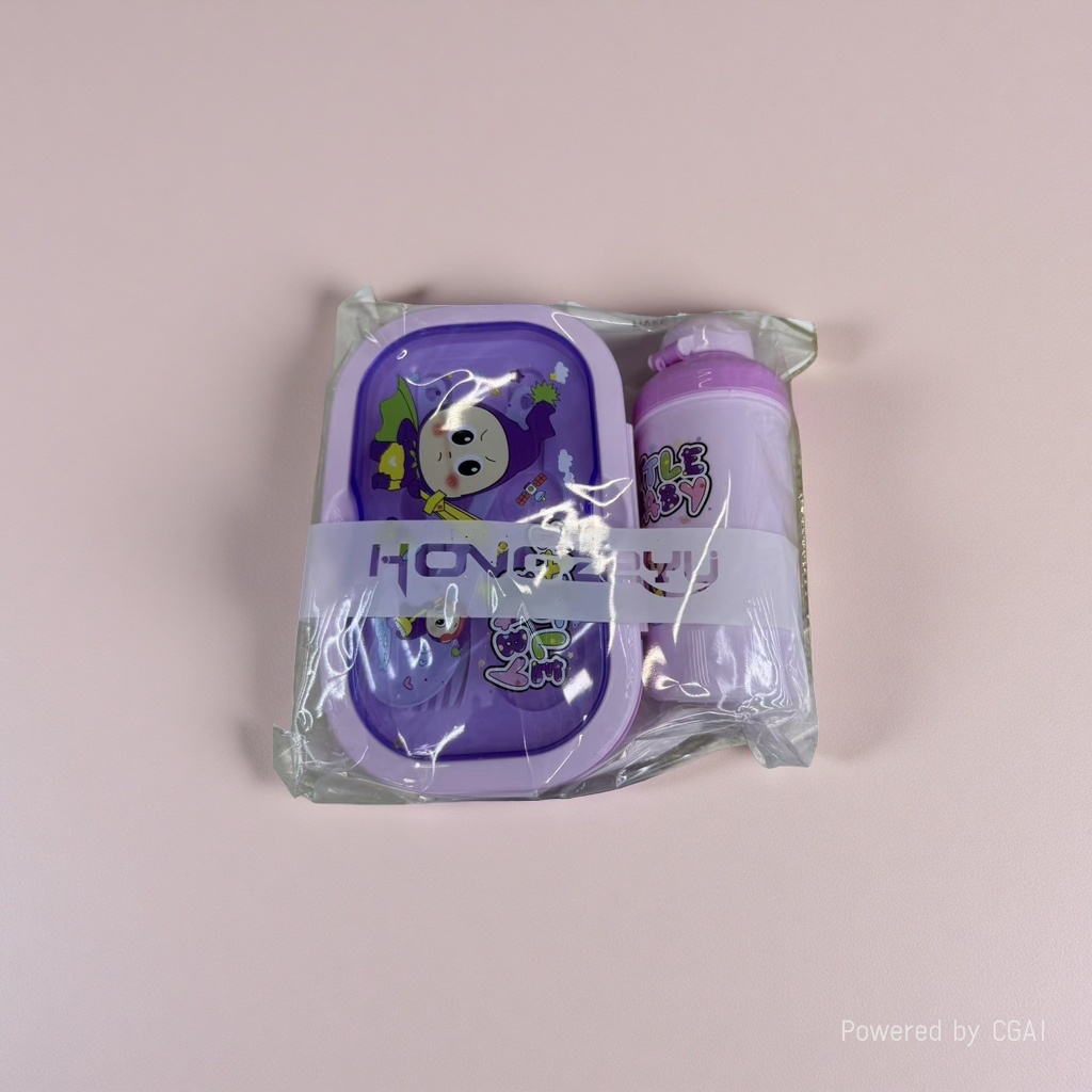 Purple cartoon lunch box, water cup set, bucket stand, cup, cooling water bottle, brushing cup, mouthwash cup, drinking water bucket stand Specification image