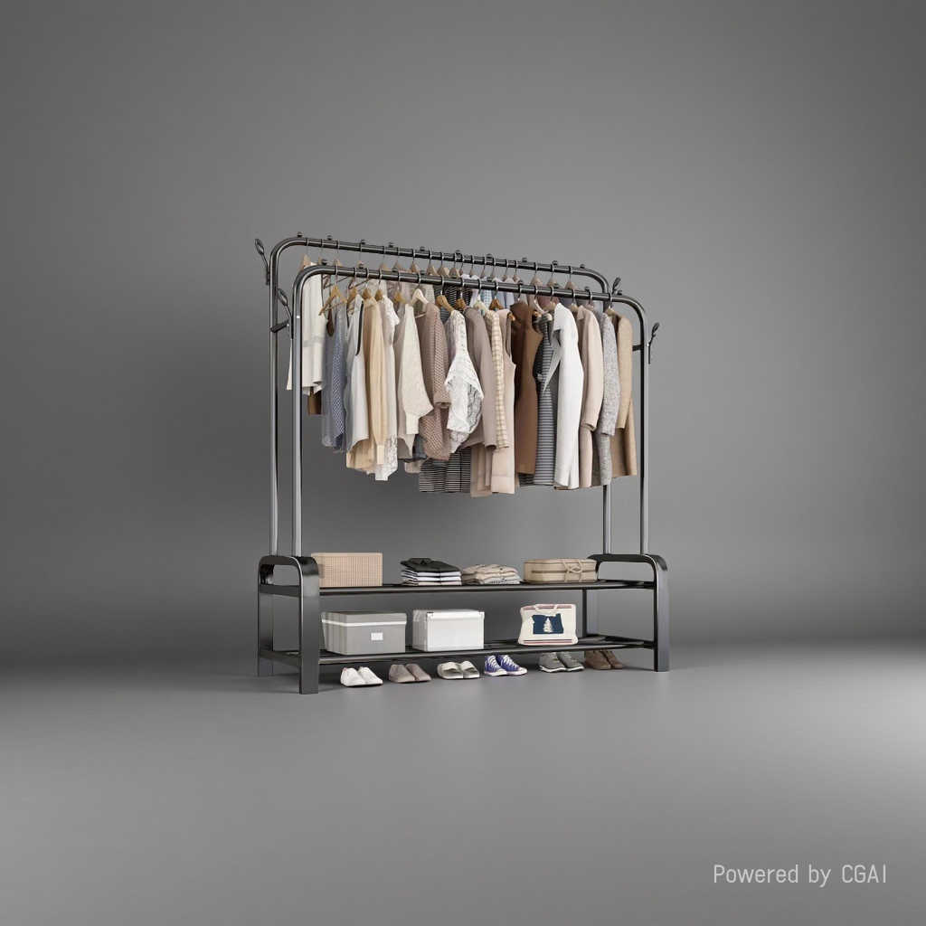 A portable anti-slip storage rack for adults and children with clothes hangers and drying baskets, suitable for multi-functional family use Application Scenario