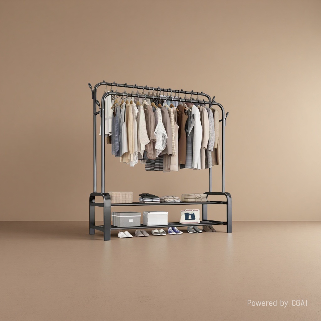A portable anti-slip storage rack for adults and children with clothes hangers and drying baskets, suitable for multi-functional family use Specification image