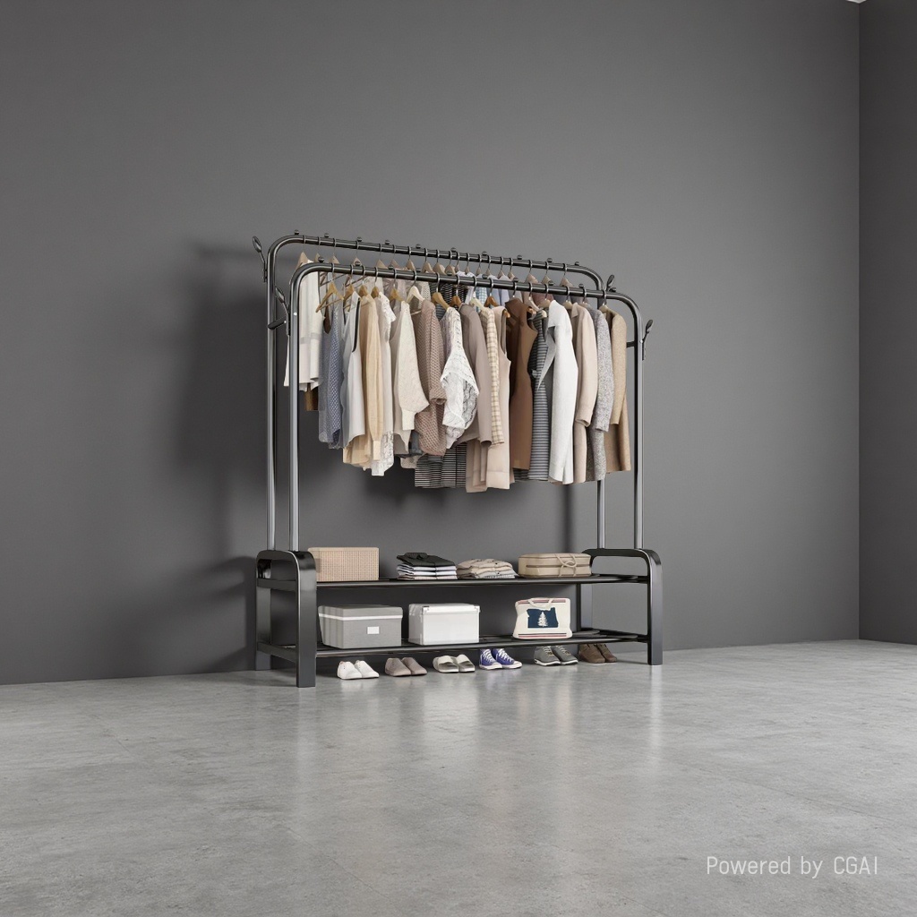 A portable anti-slip storage rack for adults and children with clothes hangers and drying baskets, suitable for multi-functional family use
