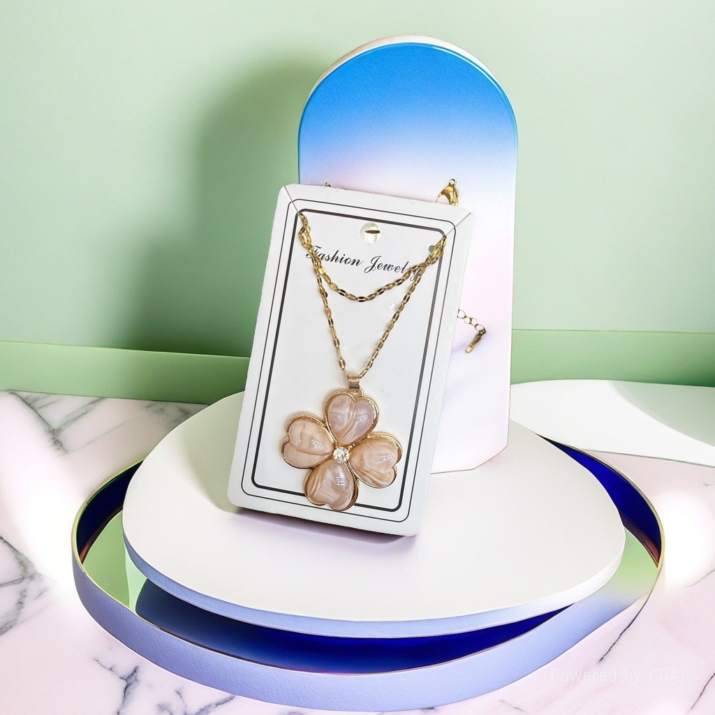 Korean sweet and versatile candy-colored dopamine four-leaf clover rice bead necklace with beaded beads, girlish charm, collarbone chain for girls details Picture