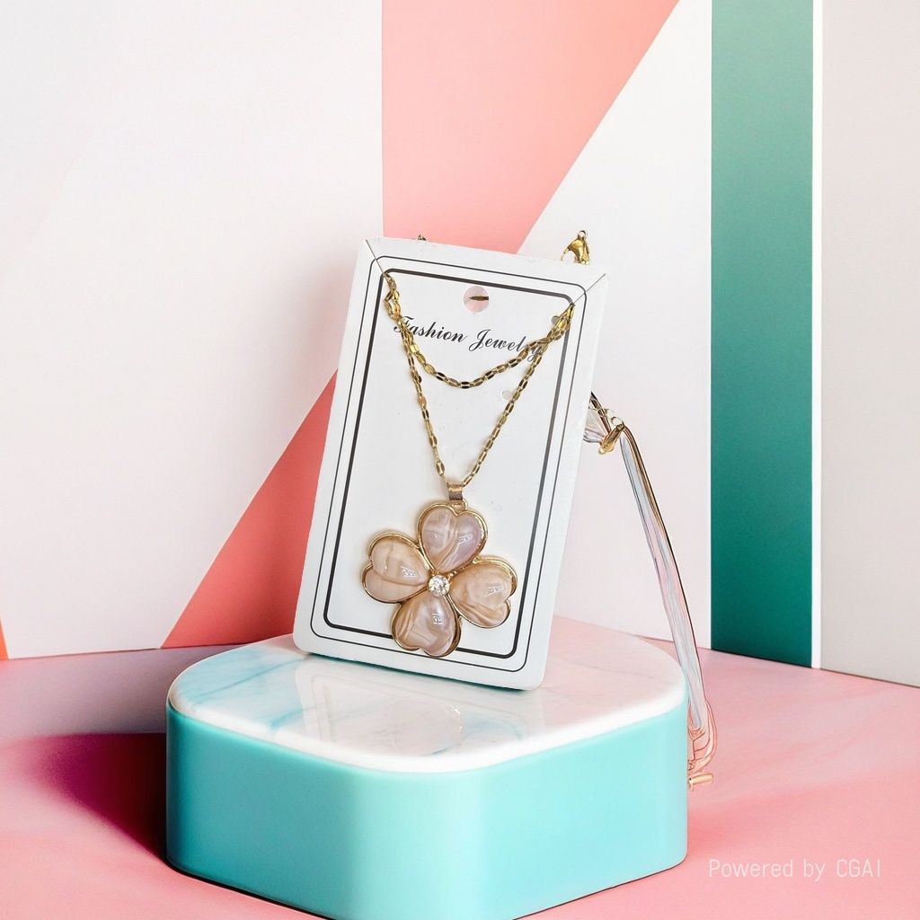 Korean sweet and versatile candy-colored dopamine four-leaf clover rice bead necklace with beaded beads, girlish charm, collarbone chain for girls