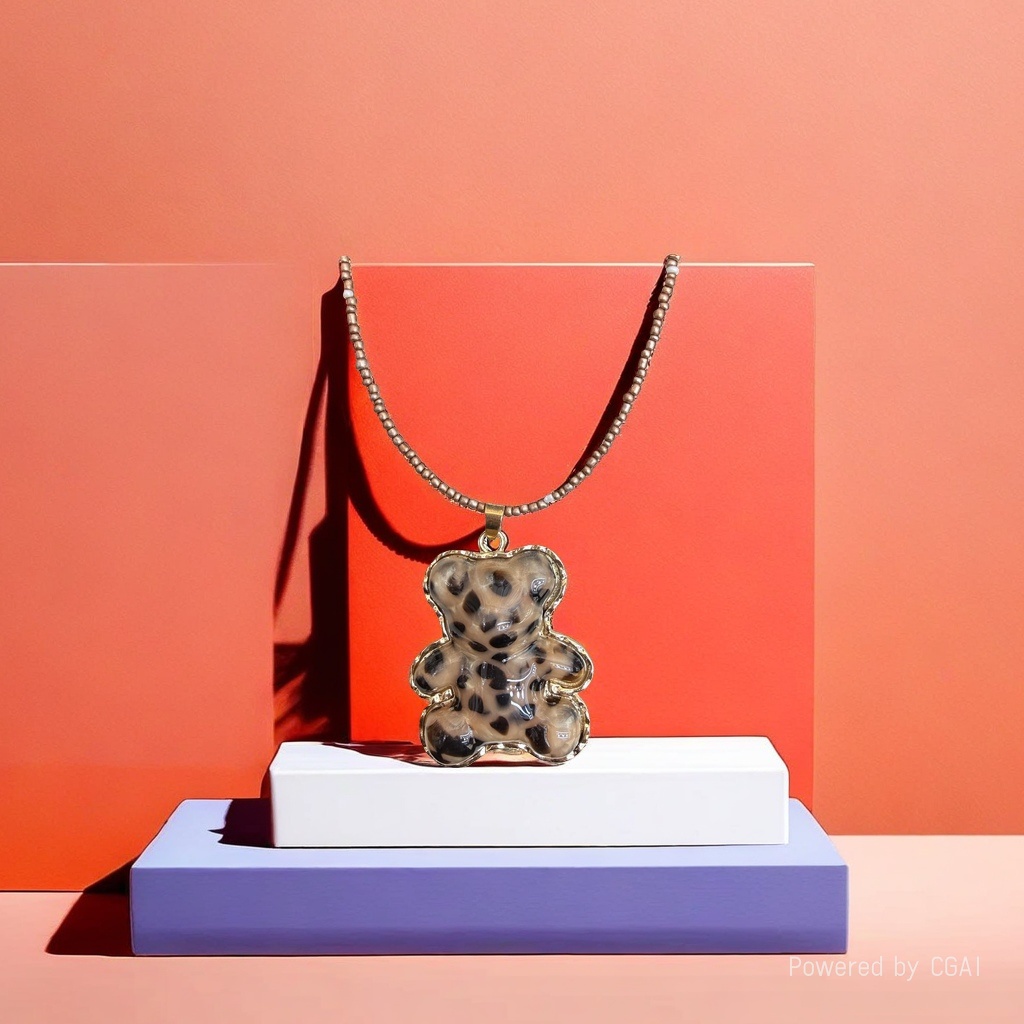 Silver jewelry leopard print bear pendant necklace, diy pendant accessory necklace details Picture