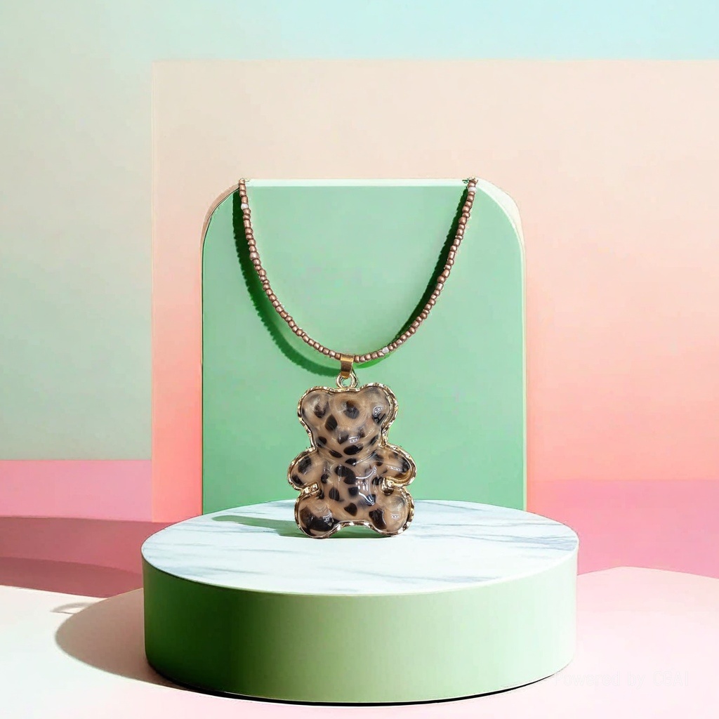 Silver jewelry leopard print bear pendant necklace, diy pendant accessory necklace Specification image