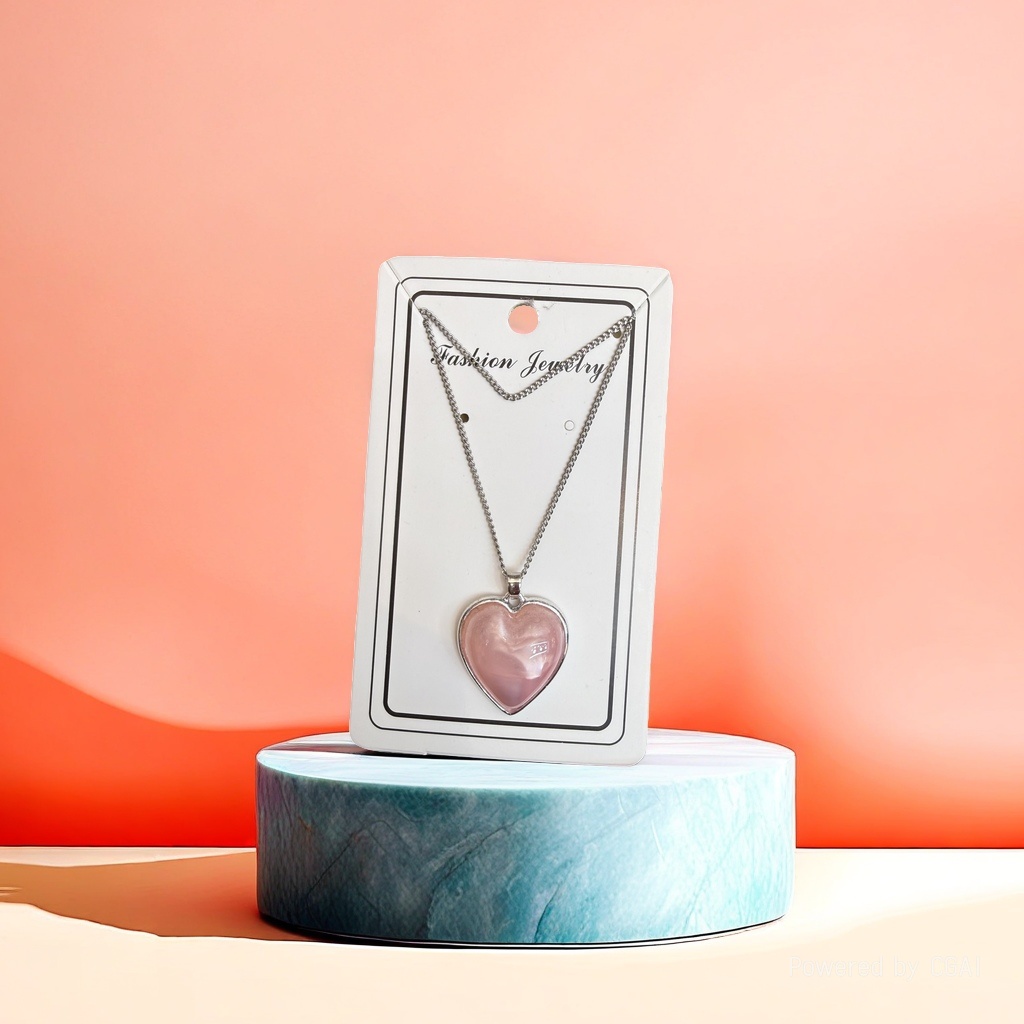 Cross-border natural rose and amethyst green Dongling heart-shaped pendant titanium steel necklace, versatile, simple and niche necklace Specification image
