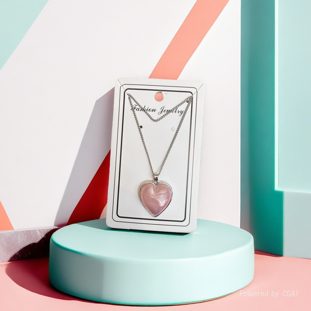 Cross-border natural rose and amethyst green Dongling heart-shaped pendant titanium steel necklace, versatile, simple and niche necklace
