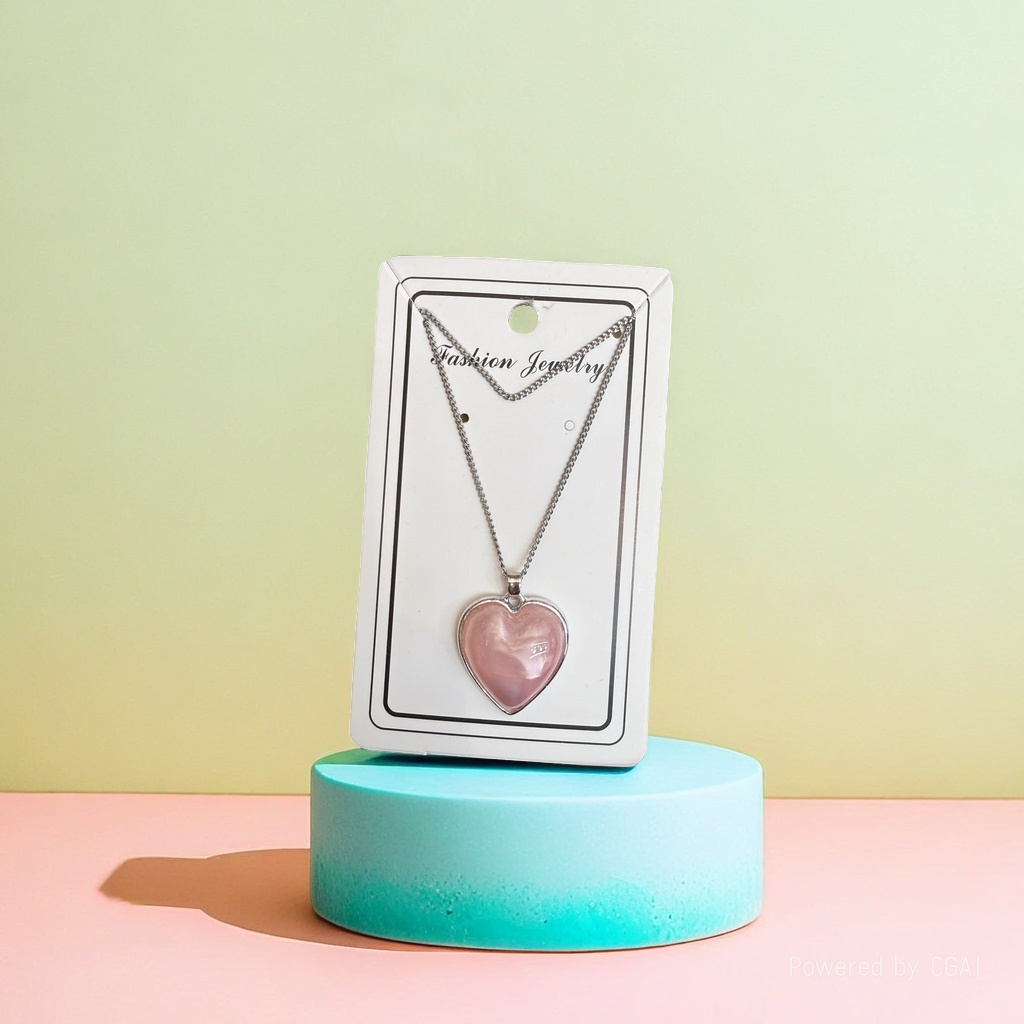 Cross-border natural rose and amethyst green Dongling heart-shaped pendant titanium steel necklace, versatile, simple and niche necklace details Picture