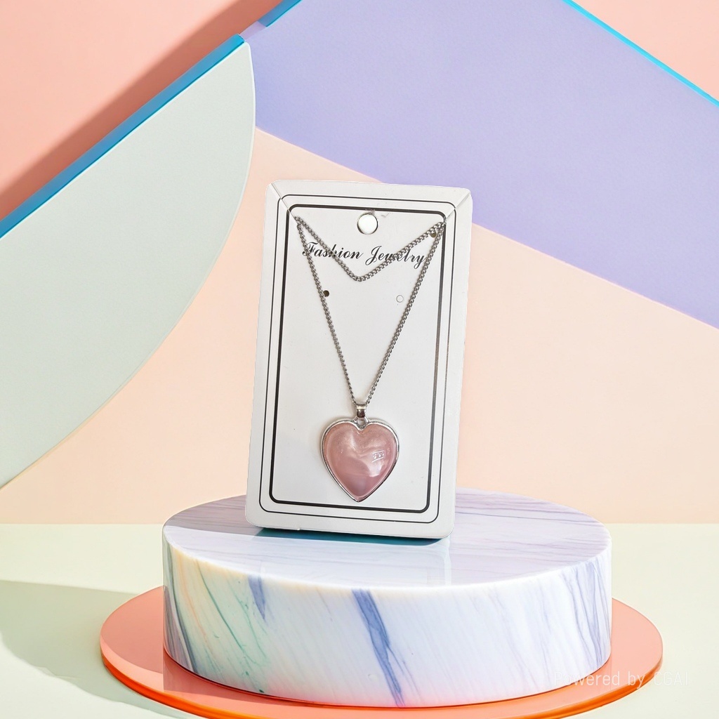 Cross-border natural rose and amethyst green Dongling heart-shaped pendant titanium steel necklace, versatile, simple and niche necklace Application Scenario
