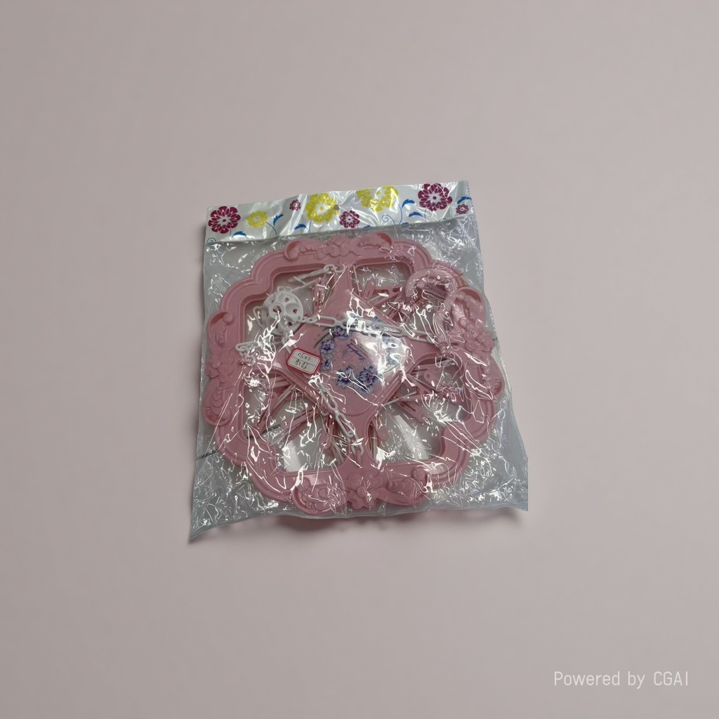 Pink plastic adult and children's clothes hangers, clothes drying baskets, and household storage racks details Picture